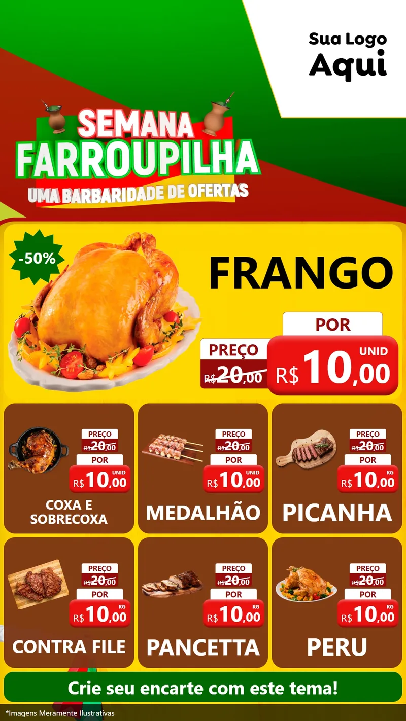 Modelo de Rede Social para Stories com o tema Semana Farroupilha - Uma Barbaridade de Ofertas para Assados