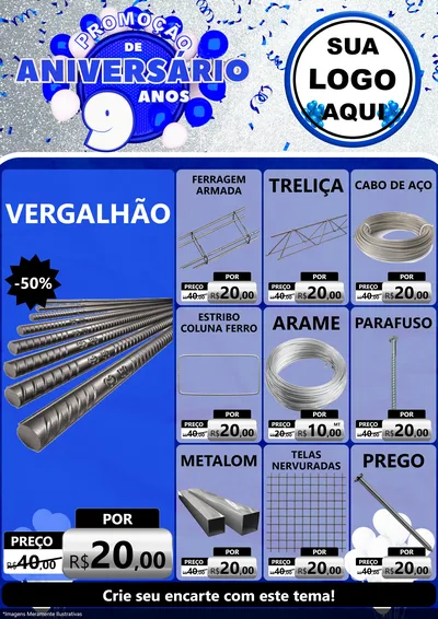 Modelo de Encarte para Encarte A4 Vertical com o tema Promoção de Aniversário - 9 Anos para Ferragens
