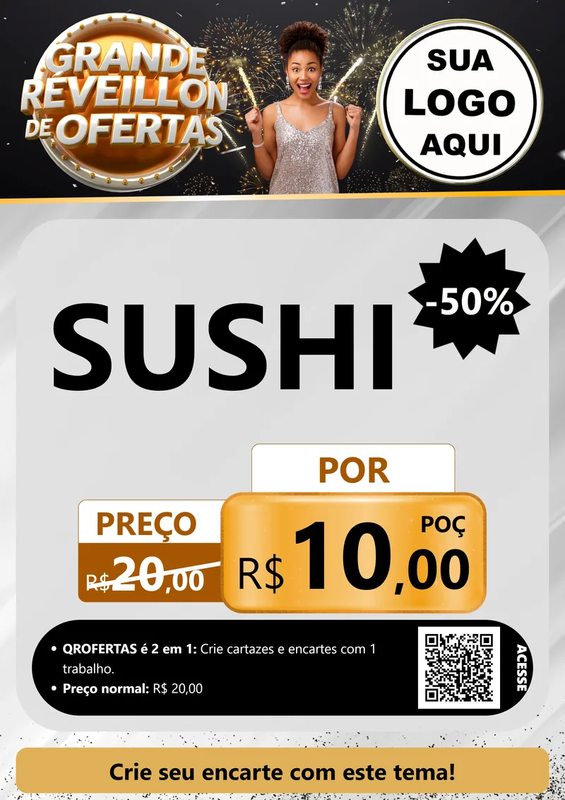 Modelo de Cartaz para Cartaz A4 Vertical com o tema Grande Réveillon de Ofertas para Comida japonesa