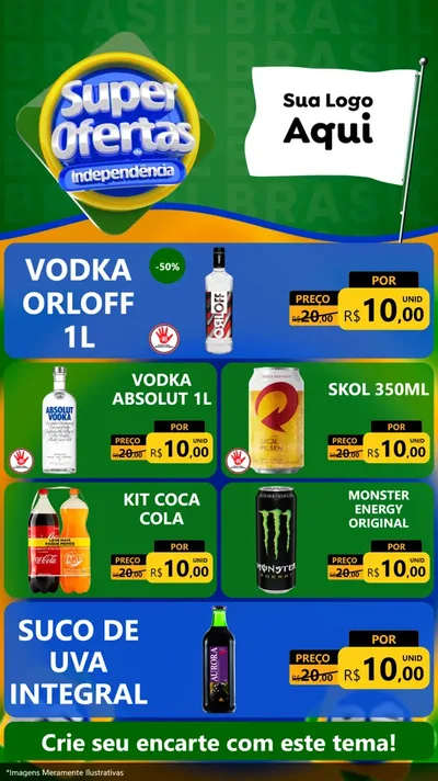 Modelo de TV para TV Vertical com o tema Super Ofertas de Independência para Distribuidora de bebidas