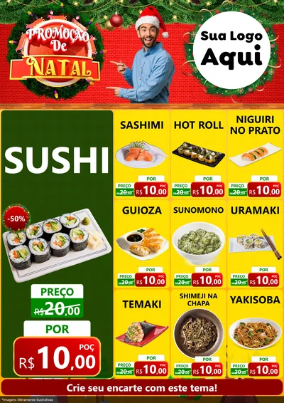 Modelo de Encarte para Encarte A4 Vertical com o tema Promoção de Natal para Comida japonesa
