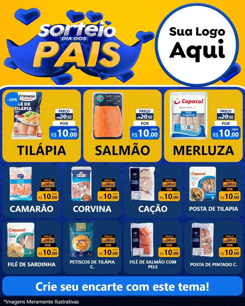 Modelo de Rede Social para Feed Instagram com o tema Sorteio Dia dos Pais para Peixaria