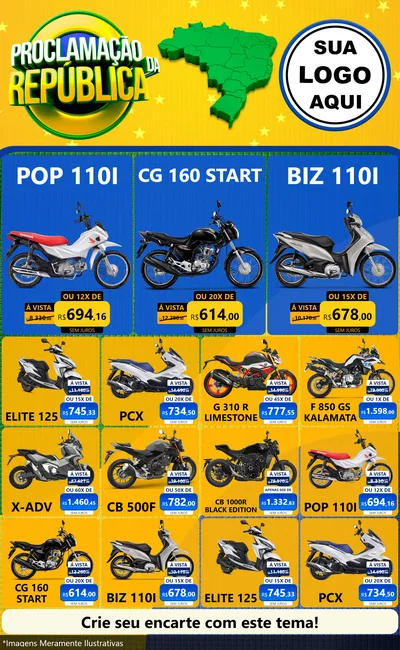 Modelo de Encarte para Encarte Grande com o tema Proclamação da República para Concessionaria de Motos