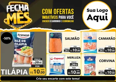 Modelo de Encarte para Encarte A4 Horizontal com o tema Fecha Mês para Peixaria