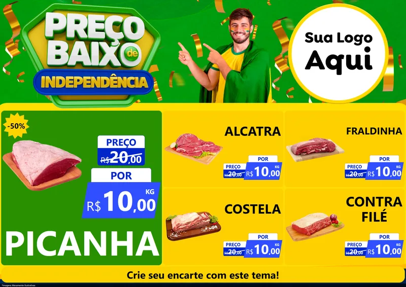 Modelo de Encarte para Encarte A4 Horizontal com o tema Preço Baixo de Independência para Açougue