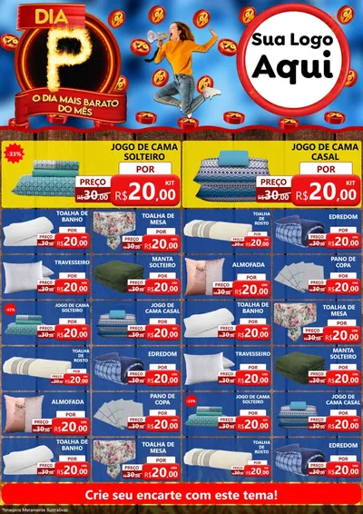 Modelo de Encarte para Encarte A4 Vertical com o tema Dia P - O Dia Mais Barato Do Mês para Cama, Mesa e Banho