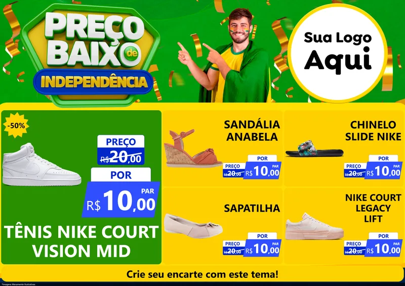 Modelo de Encarte para Encarte A4 Horizontal com o tema Preço Baixo de Independência para Calçados