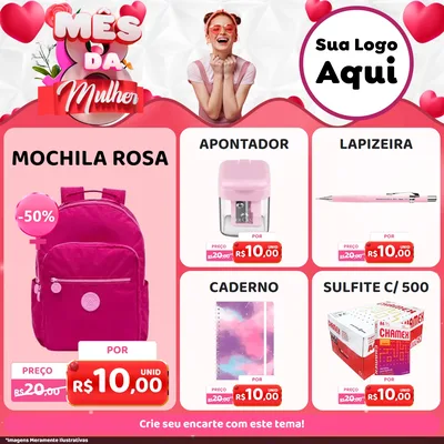 Modelo de Rede Social para Feed Facebook com o tema Mês da Mulher para Papelaria