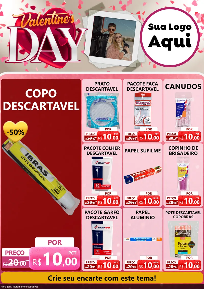 Modelo de Encarte para Encarte A4 Vertical com o tema Valentine's Day para Embalagens