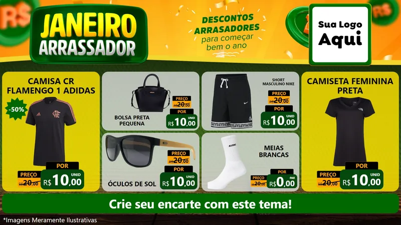 Modelo de TV para TV Horizontal com o tema Janeiro Arrasador para Roupas e acessórios