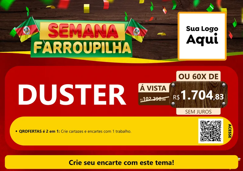 Modelo de Cartaz para Cartaz A4 Horizontal com o tema Semana Farroupilha para Concessionaria de Carros