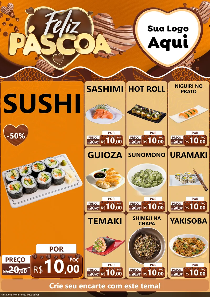 Modelo de Encarte para Encarte A4 Vertical com o tema Feliz Páscoa para Comida japonesa