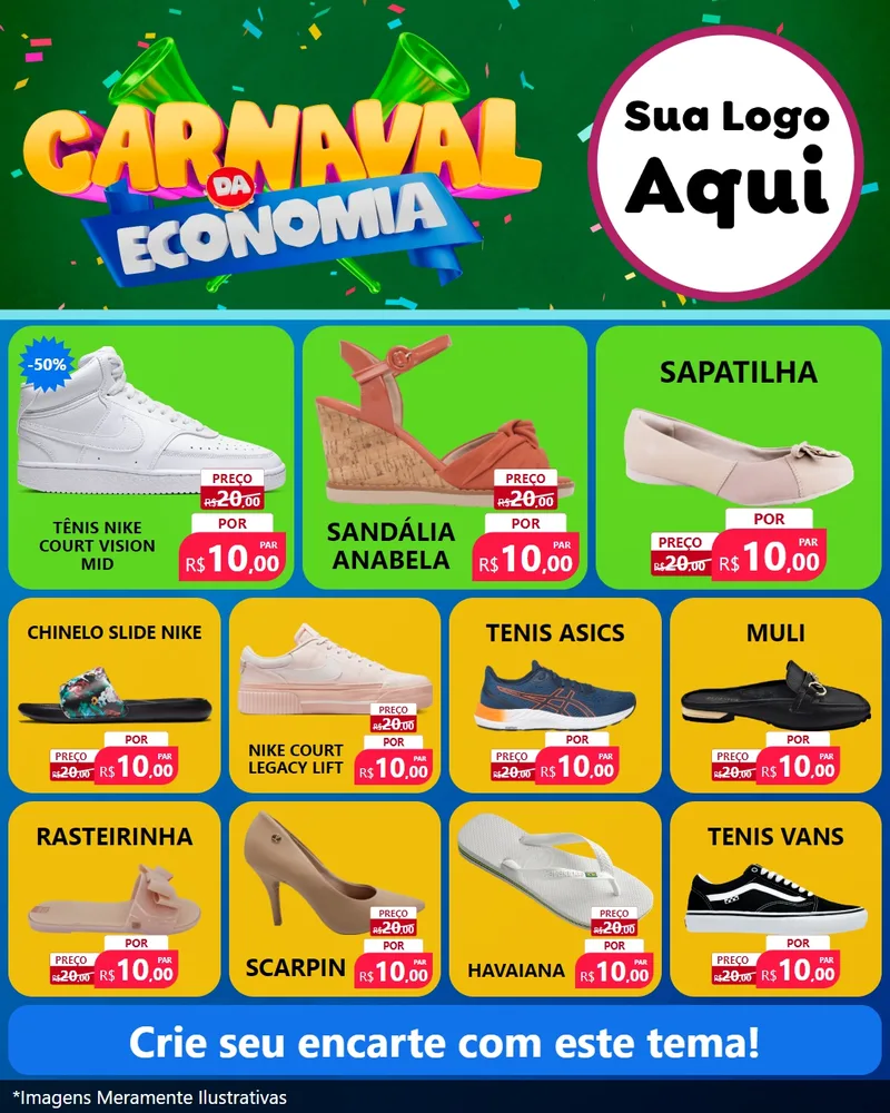 Modelo de Rede Social para Feed Instagram com o tema Carnaval da Economia para Calçados