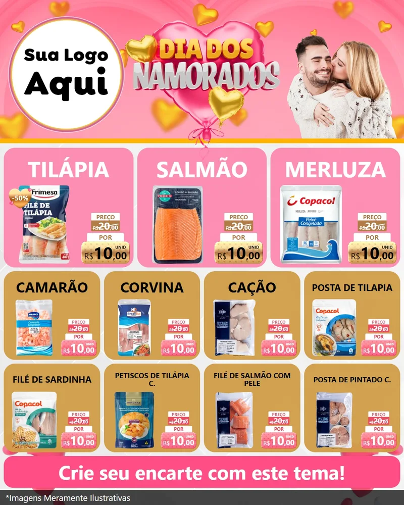 Modelo de Rede Social para Feed Instagram com o tema Dia dos Namorados para Peixaria