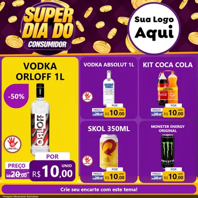 Modelo de Rede Social para Feed Facebook com o tema Super Dia do Consumidor para Distribuidora de bebidas