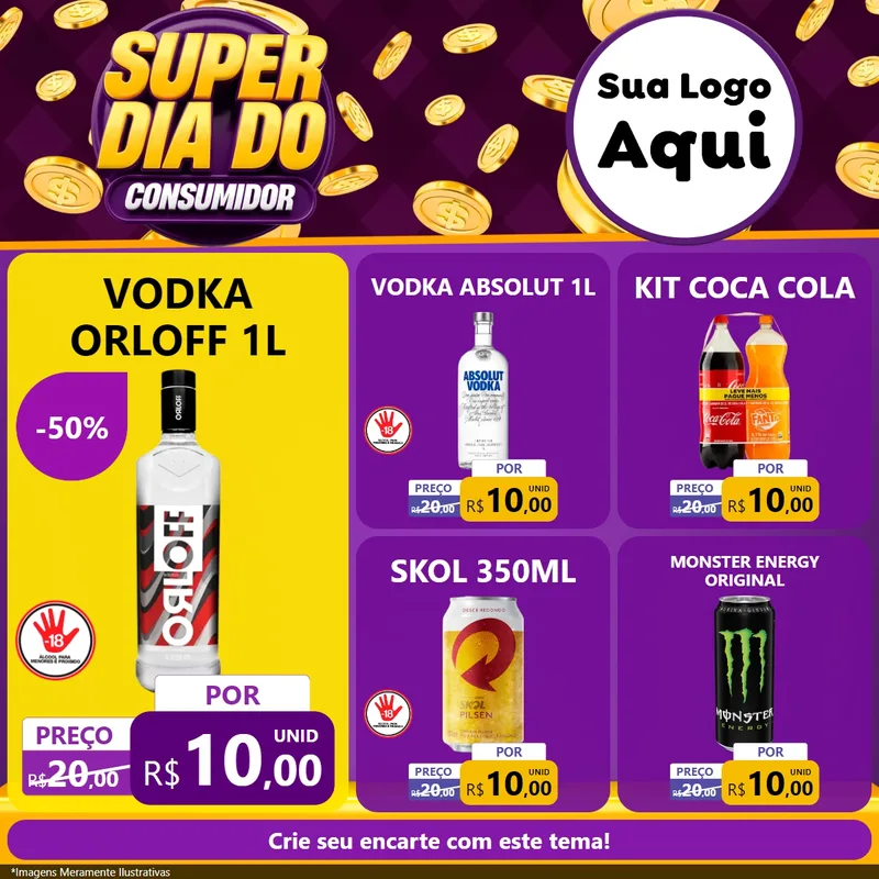 Modelo de Rede Social para Feed Facebook com o tema Super Dia do Consumidor para Distribuidora de bebidas