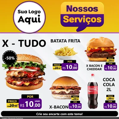 Modelo de Rede Social para Feed Facebook com o tema Nossos Serviços para Hamburgueria