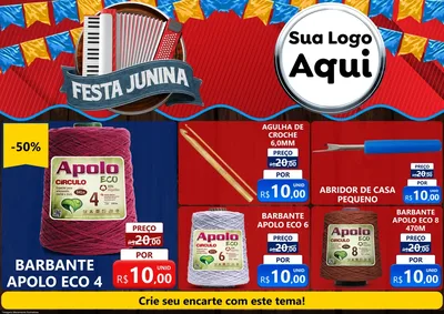 Modelo de Encarte para Encarte A4 Horizontal com o tema Festa Junina para Armarinho e Aviamentos