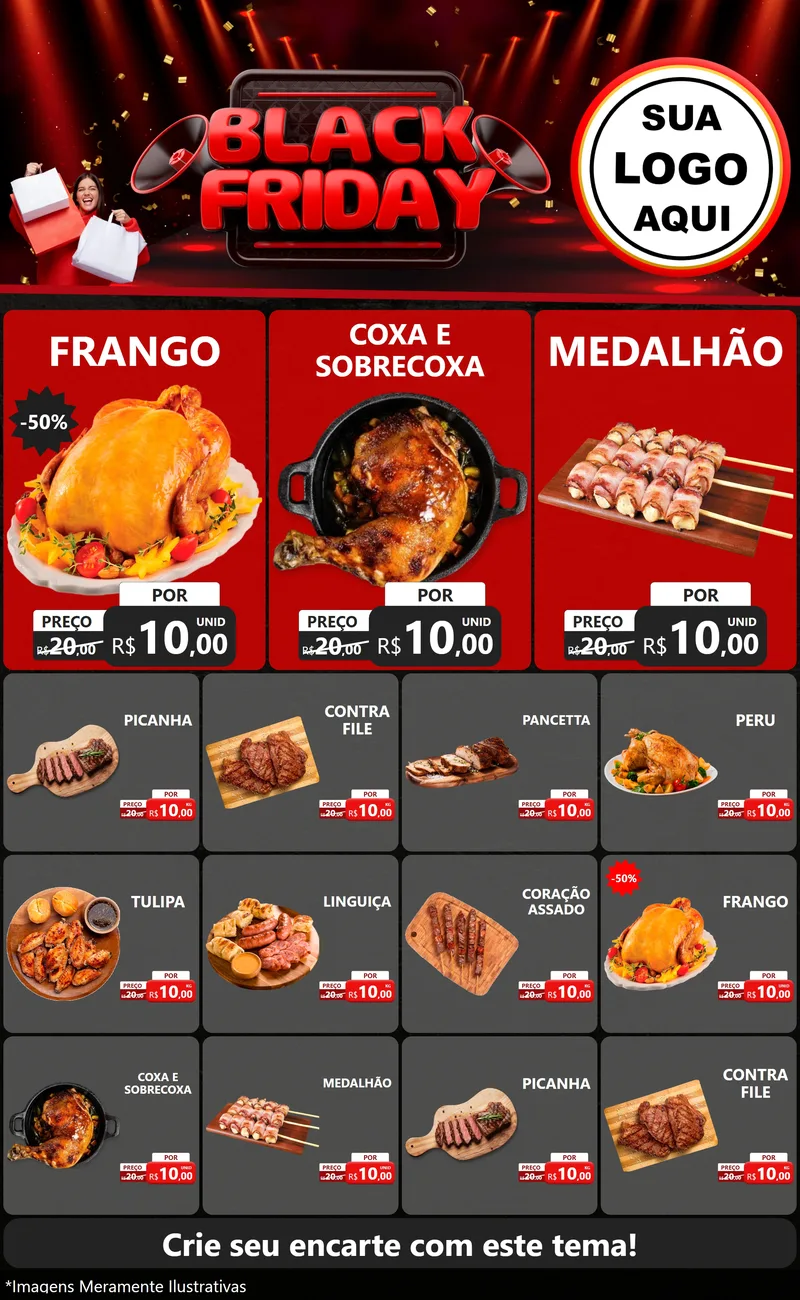 Modelo de Encarte para Encarte Grande com o tema Black Friday para Assados