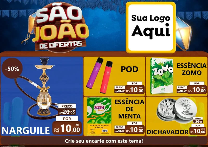 Modelo de Encarte para Encarte A4 Horizontal com o tema São João Ofertas Imbatíveis! - Junina para Tabacaria