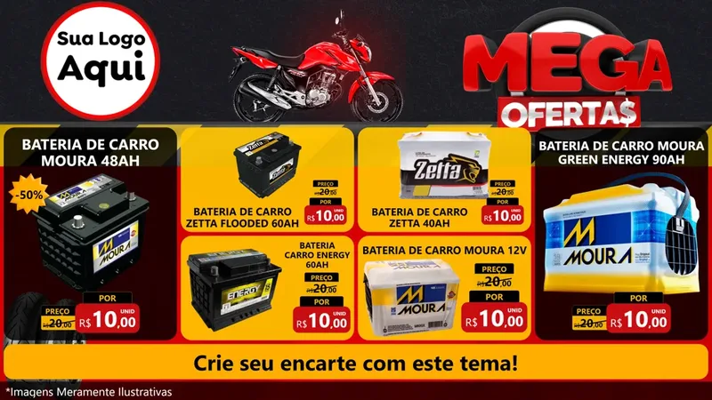 Modelo de TV para TV Horizontal com o tema Mega Ofertas - Motopeças para Baterias Elétricas