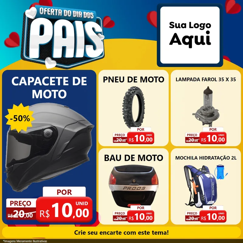 Modelo de Rede Social para Feed Facebook com o tema Oferta Do Dia Dos Pais para Moto peças