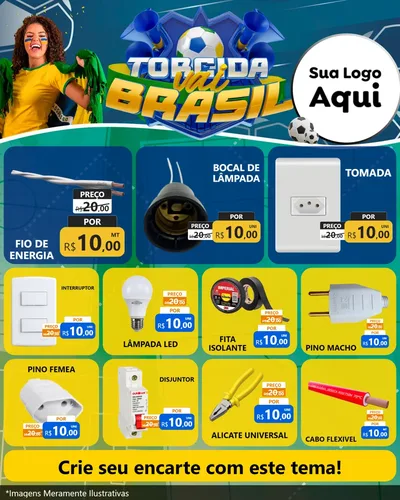 Modelo de Rede Social para Feed Instagram com o tema Torcida Vai Brasil - Copa para Materiais Elétricos