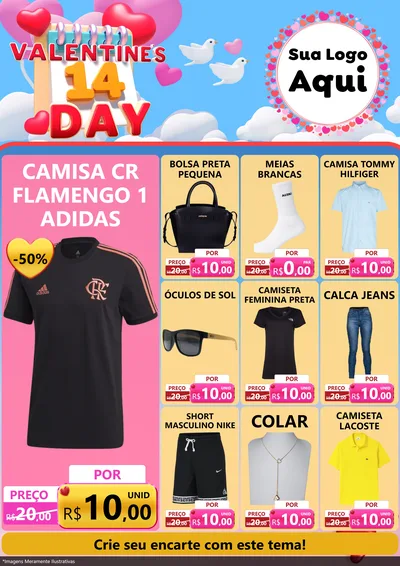 Modelo de Encarte para Encarte A4 Vertical com o tema Valentine's Day para Roupas e acessórios