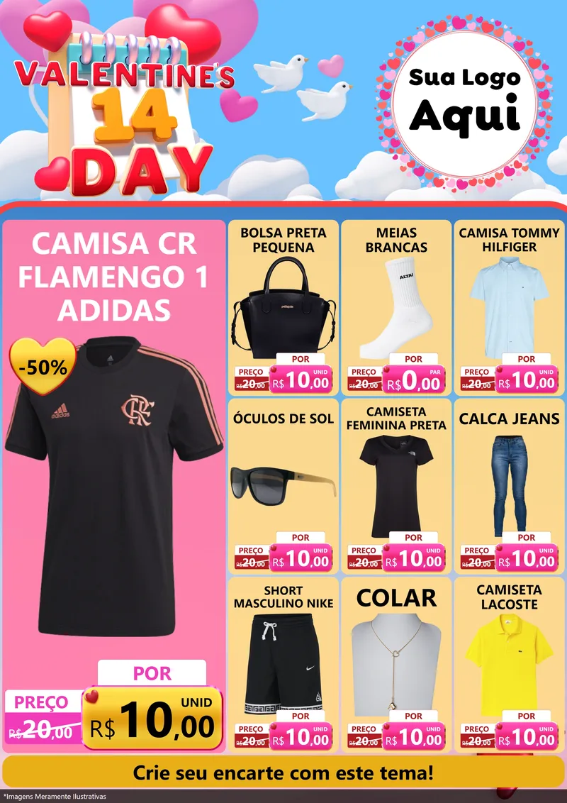 Modelo de Encarte para Encarte A4 Vertical com o tema Valentine's Day para Roupas e acessórios