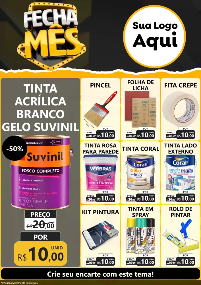 Modelo de Encarte para Encarte A4 Vertical com o tema Fecha Mês para Tintas e Ferramentas