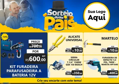 Modelo de Encarte para Encarte A4 Horizontal com o tema Sorteio Dia Dos Pais para Maquinas e Ferramentas