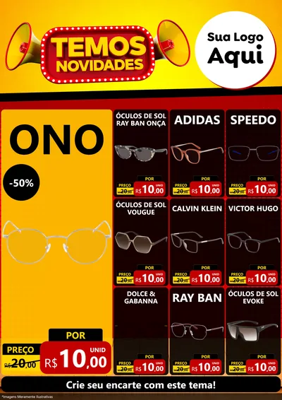 Modelo de Encarte para Encarte A4 Vertical com o tema Temos Novidades para Óticas