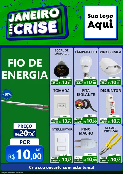 Modelo de Encarte para Encarte A4 Vertical com o tema Janeiro Sem Crise para Materiais Elétricos