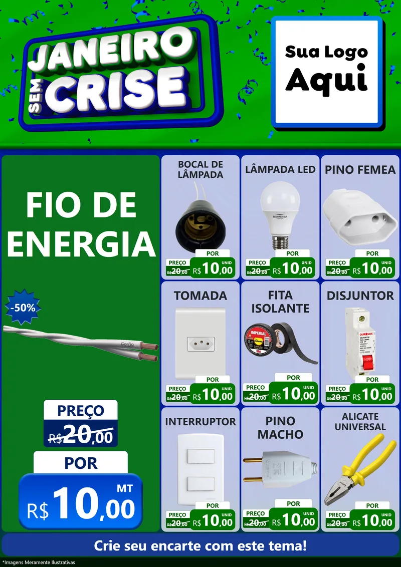 Modelo de Encarte para Encarte A4 Vertical com o tema Janeiro Sem Crise para Materiais Elétricos