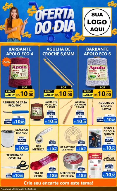 Modelo de Encarte para Encarte Grande com o tema Oferta do Dia para Armarinho e Aviamentos