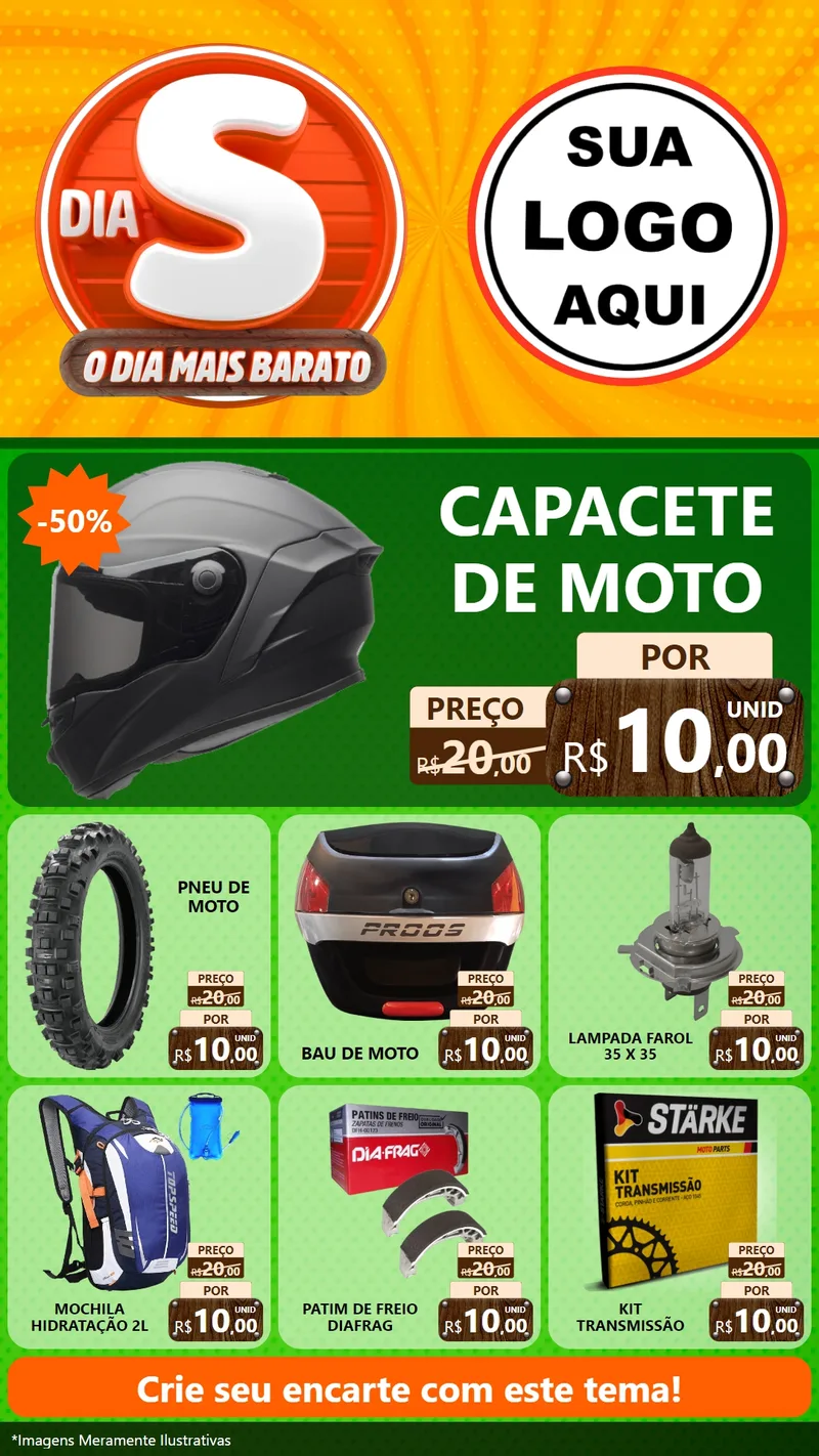Modelo de Rede Social para Stories com o tema Dia S - O Dia Mais Barato para Moto peças