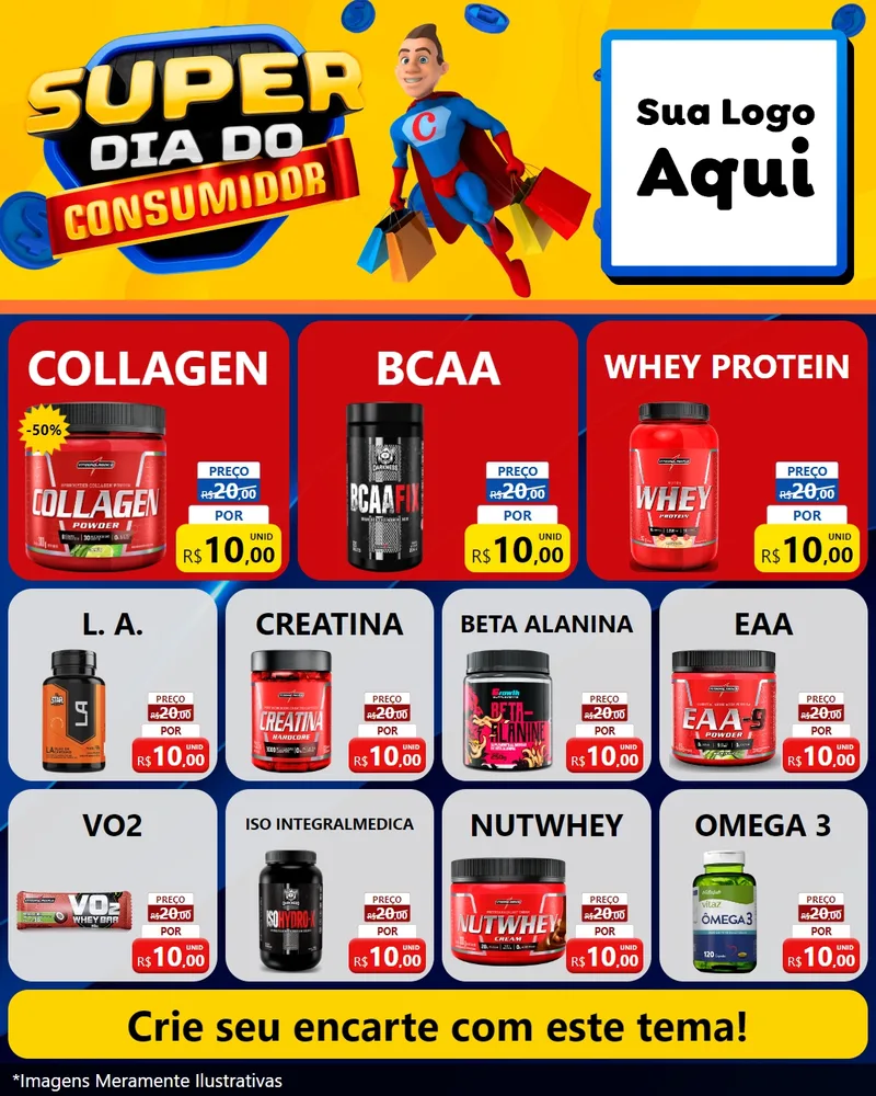 Modelo de Rede Social para Feed Instagram com o tema Super Dia do Consumidor para Suplementos alimentares