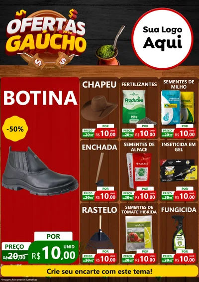 Modelo de Encarte para Encarte A4 Vertical com o tema Ofertas Dia do Gaúcho para Agropecuária