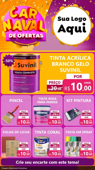Modelo de Rede Social para Stories com o tema Carnaval de Ofertas para Tintas e Ferramentas