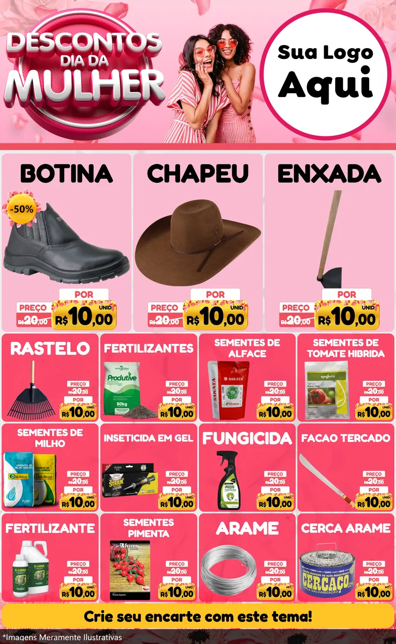 Modelo de Encarte para Encarte Grande com o tema Descontos Dia da Mulher para Agropecuária