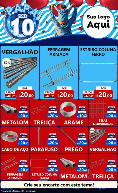 Modelo de Encarte para Encarte Grande com o tema Papai Nota 10 para Ferragens