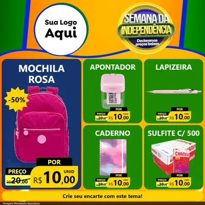 Modelo de Rede Social para Feed Facebook com o tema Semana da Independência Declaramos Preços Baixos para Papelaria