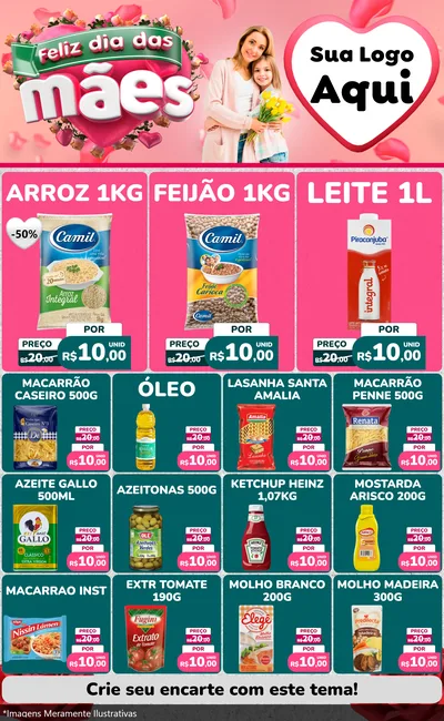 Modelo de Encarte para Encarte Grande com o tema Feliz Dia das Mães para Supermercado
