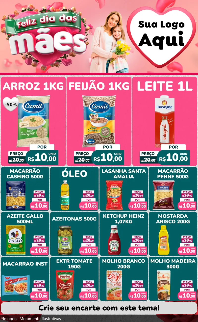 Modelo de Encarte para Encarte Grande com o tema Feliz Dia das Mães para Supermercado
