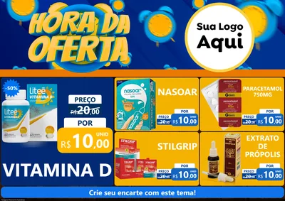 Modelo de Encarte para Encarte A4 Horizontal com o tema Hora da Oferta para Farmácia