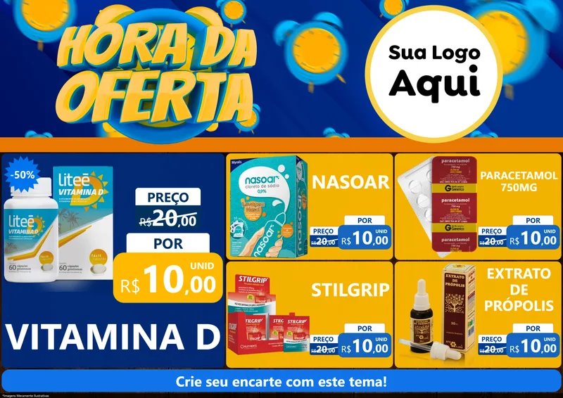 Modelo de Encarte para Encarte A4 Horizontal com o tema Hora da Oferta para Farmácia