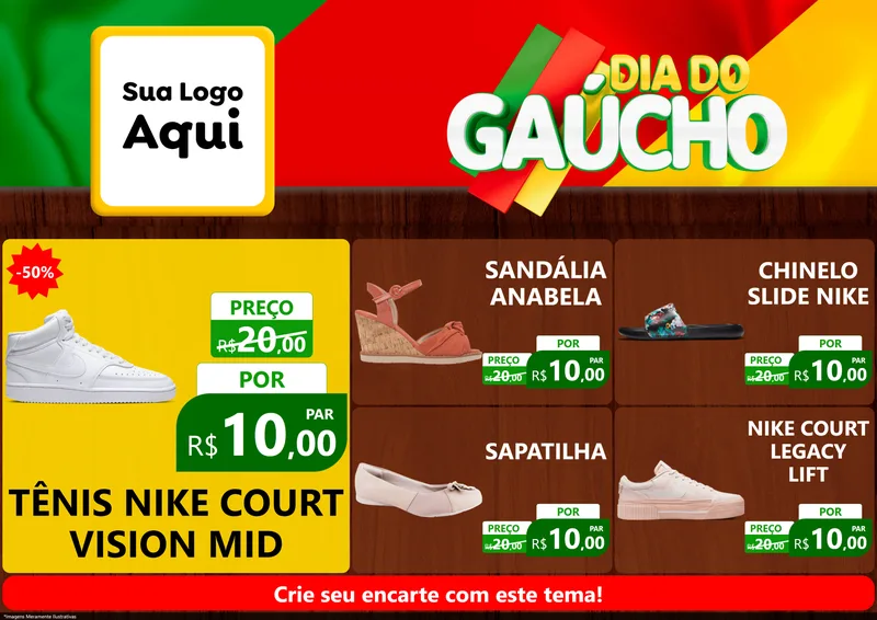 Modelo de Encarte para Encarte A4 Horizontal com o tema Dia do Gaúcho para Calçados