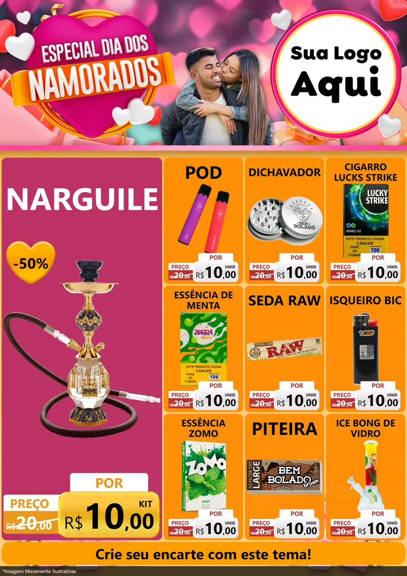 Modelo de Encarte para Encarte A4 Vertical com o tema Especial Dia dos Namorados para Tabacaria