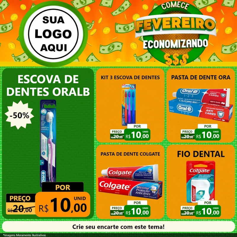 Modelo de Rede Social para Feed Facebook com o tema Comece Fevereiro Economizando para Higiene Pessoal