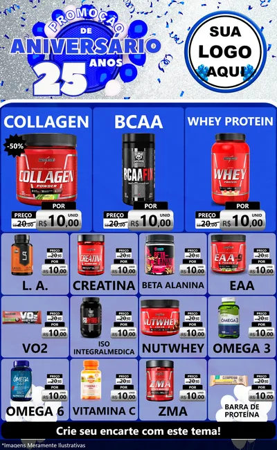 Modelo de Encarte para Encarte Grande com o tema Promoção de Aniversário - 25 Anos para Suplementos alimentares